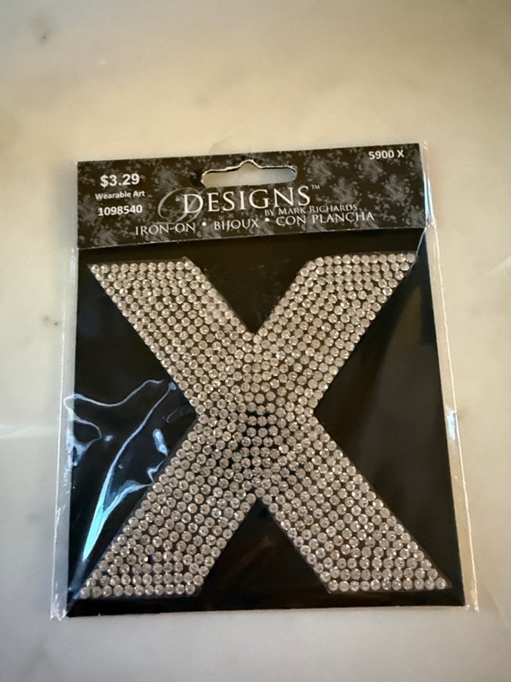 Designs by Mark Richards Crystal 'X' Iron-On Patch - Silver